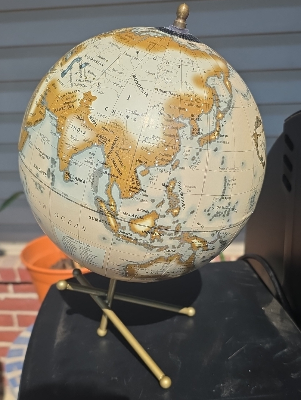 Cream and Gold Decorative Globe on Brass Stand - Home Accents